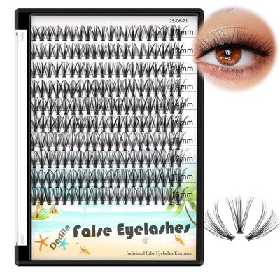 Dedila 200Pcs Handmade Individual False Eyelashes Thickness 0.07mm D Curl Mixed 10-12-14mm 11-13-15mm12-14-16mm16-18-20mm 3D Volume Cluster Eye Lashes Etensions (12-14-16mm)