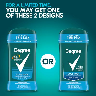 Degree Men Original Antiperspirant Deodorant Cool Rush Twin Pack 48-Hour Sweat &amp; Odor Protection Antiperspirant For Men 2.7 oz