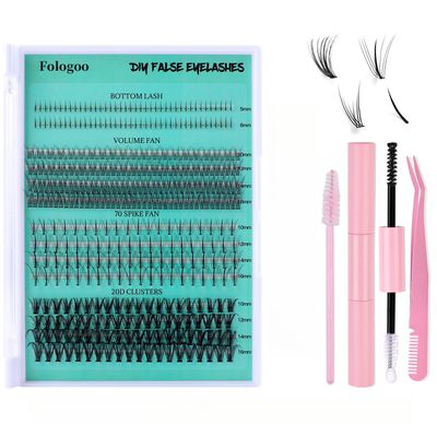 Fologoo Fishtail False Eyelash Set with Lower Lashes, 14 Rows, 404 Clusters, Natural Curl (Pink Accessories, JJM-404-LV)