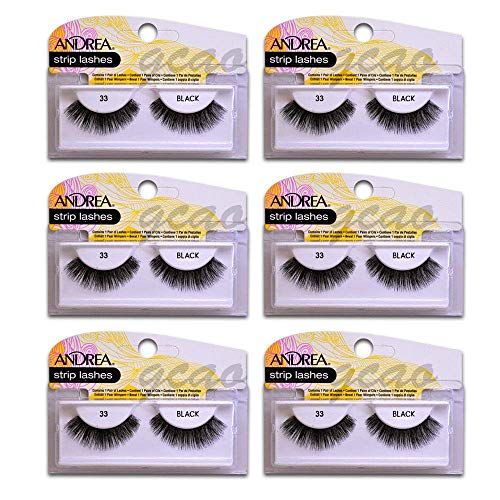Andrea Strip Lashes, Black 33 1 pair (Pack of 6)