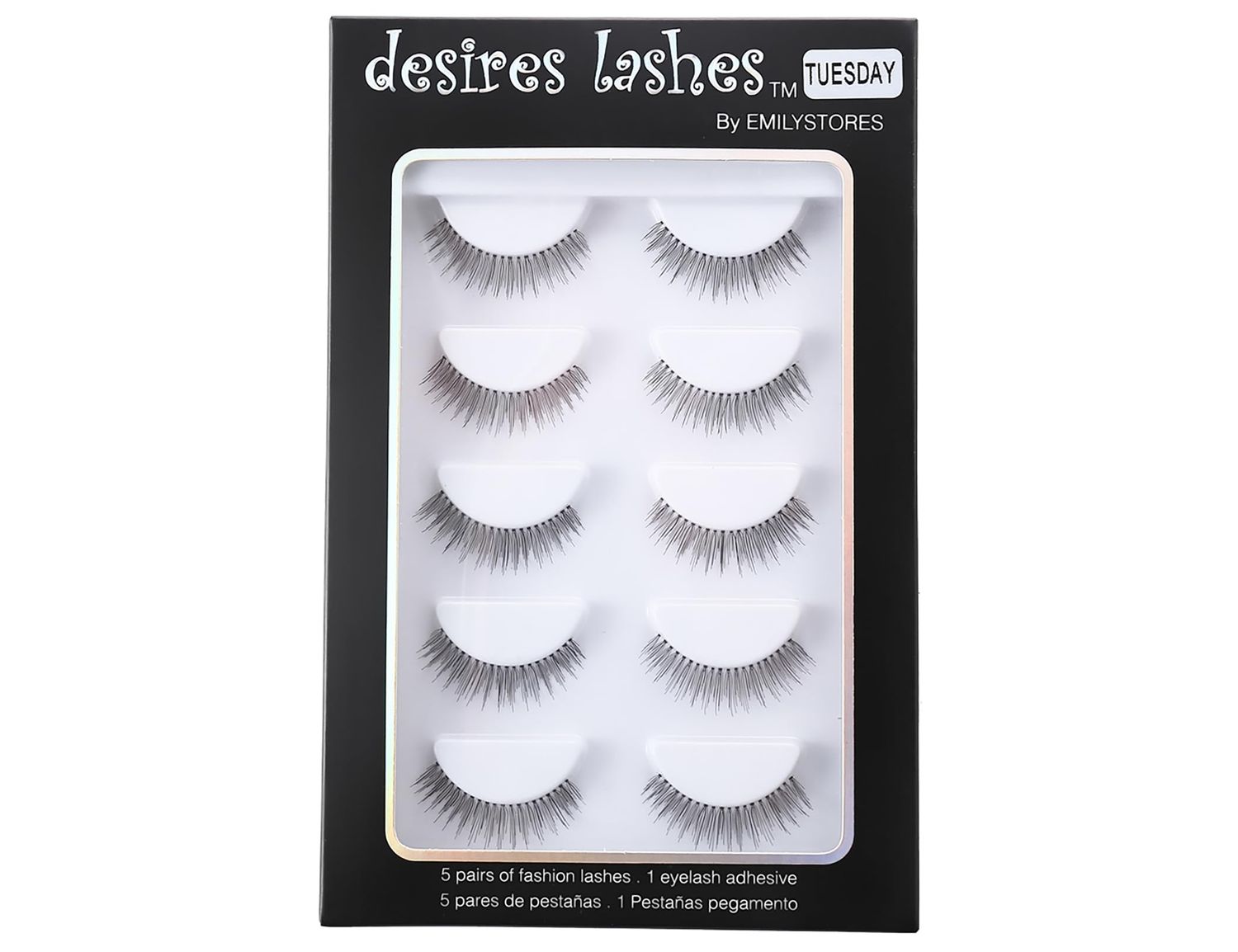 DESIRES LASHES By EMILYSTORES Natural Strip Eyelashes Multipack 5Pairs Per Kits, 01 Monday (02Tuesday)
