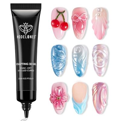 Modelones 3D Nail Gel Art, Sculpting Gel Nail Glue for Nail Charms, Chrome Nail Powder and Rhinestone, 15 g 4 in 1 No Wipe Gel, Nail Art DIY Home for Drawing, Need UV Light Cured