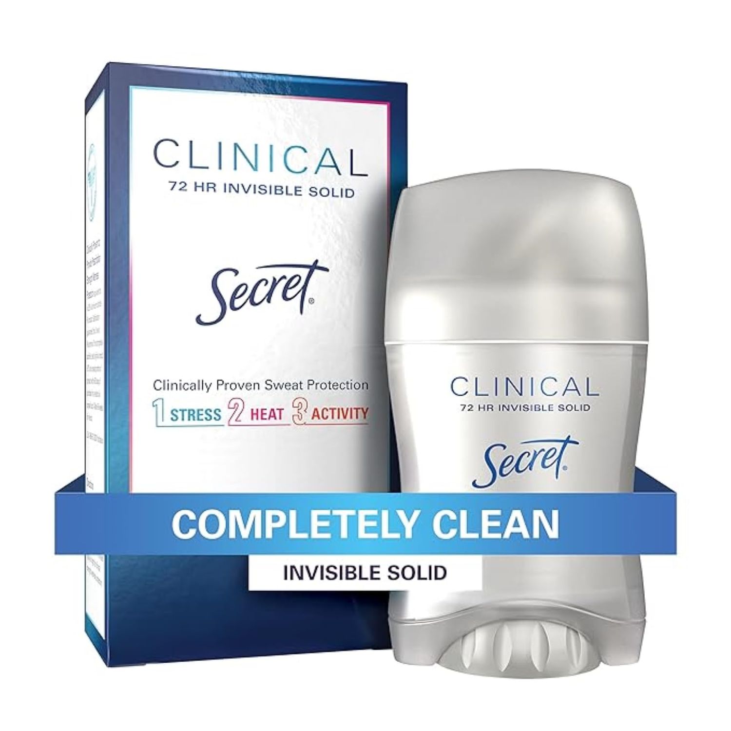 Secret Clinical Strength Antiperspirant and Deodorant for Women, 3X Stress Sweat Protection, PH Balancing Minerals, Invisible Solid, Completely Clean Scent, 1.6 oz