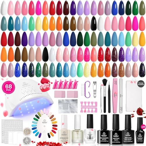 Beetles Gel Nail Polish Kit with U V Light 68 Pcs Emotional Spectrum 35 Colors Gel Polish Nail Kit with Base and Matte&amp;Glossy Top Coat Soak Off All Season Manicure Tools Valentine&#39;s Day Gifts for Her