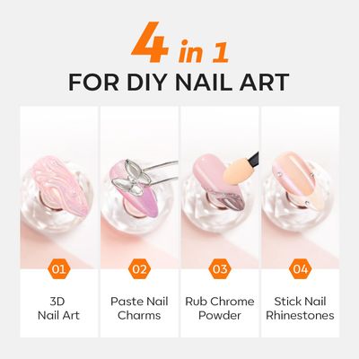 Modelones 3D Nail Gel Art, Sculpting Gel Nail Glue for Nail Charms, Chrome Nail Powder and Rhinestone, 15 g 4 in 1 No Wipe Gel, Nail Art DIY Home for Drawing, Need UV Light Cured