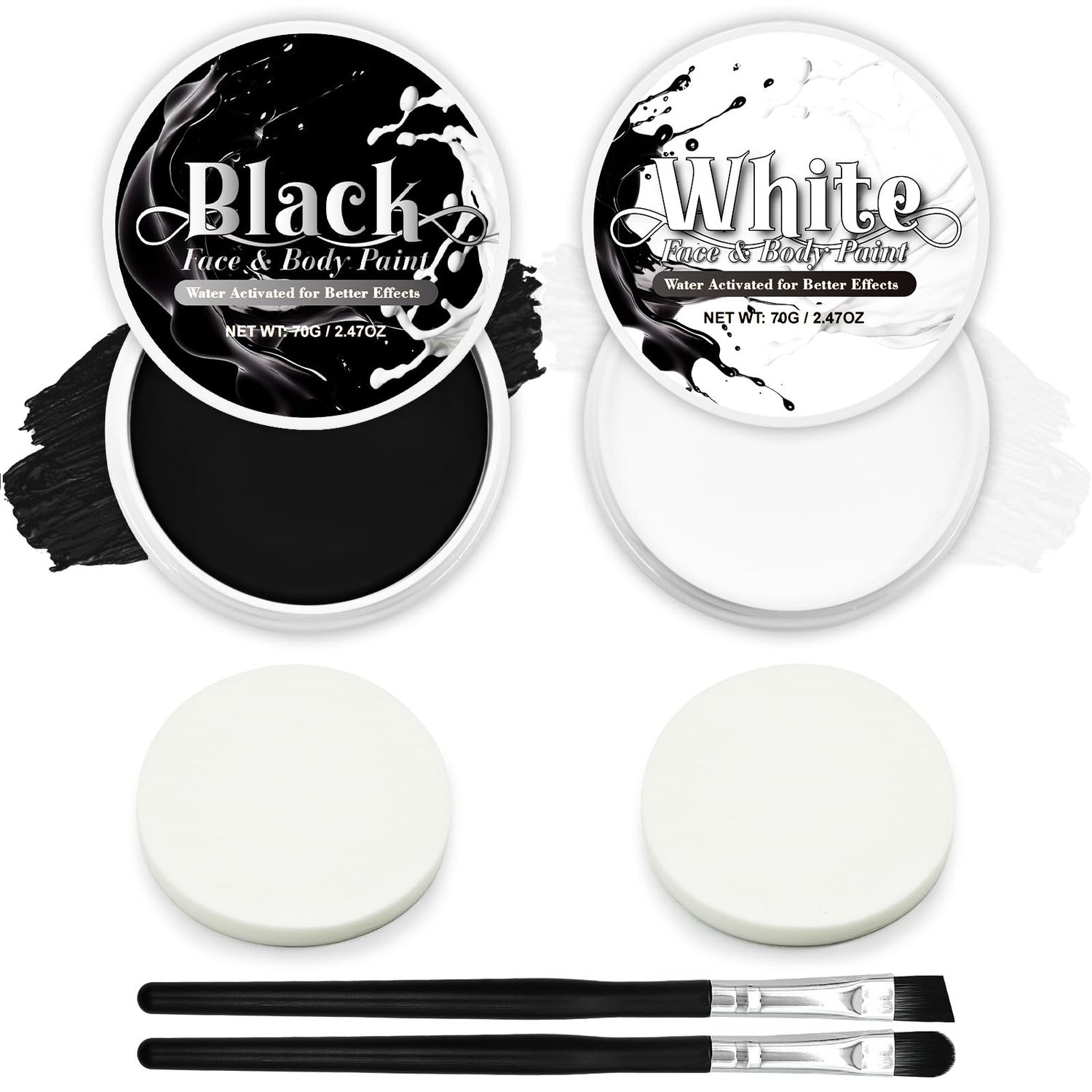 Black &amp; White Face Paint Set (2.47 oz Each) - Professional High Pigment Oil-Based Makeup Kit for Halloween SFX, Clown, Joker, Skeleton Cosplay - Body &amp; Face Costume Party Accessory for Kids Adults