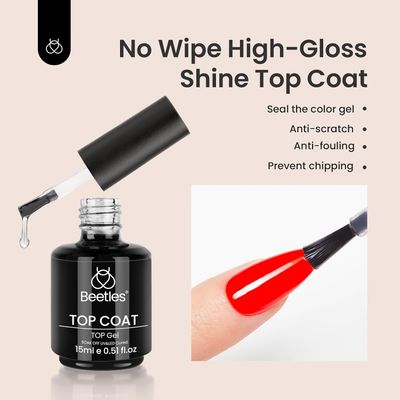Beetles Gel Polish 2Pcs 15ml No Wipe Top Coat High Gloss Shiny Long-Lasting Clear Gel Top Coat, Soak Off Nail Lamp Nail Gel, Home DIY Professional Manicure and Nail Salon Valentines Day Gifts