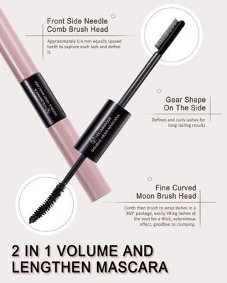 Waterproof Mascara black Volume and Length,2 in 1 Setting Primer Silk Fiber Mascara &amp; Lash Extensions Mascara for Eyelashes,Curly Smudge-proof Longlasting Charming Voluminous Dual-Ended Tubing Mascara