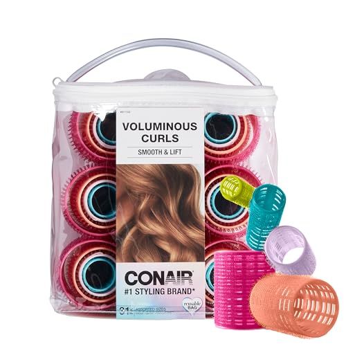 Conair Heatless Curlers- heatless curls overnight - Hair Rollers for Lift &amp; Volume - Assorted Sizes and Colors - Velcro Rollers - 31 Count wstorage case