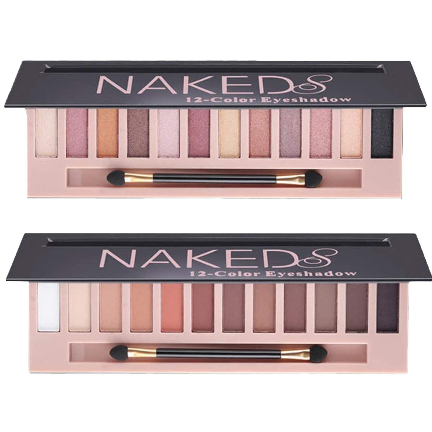 2 Pcs 12 Colors Eye Shadow Palette,Nude Matte Smokey Shimmer Glitter Eyeshadow Palette,Blendable Rich Colors,Waterproof Beauty Makeup Palette Kit with Double-Ended Makeup Brush(AB)