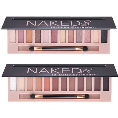 2 Pcs 12 Colors Eye Shadow Palette,Nude Matte Smokey Shimmer Glitter Eyeshadow Palette,Blendable Rich Colors,Waterproof Beauty Makeup Palette Kit with Double-Ended Makeup Brush(AB)