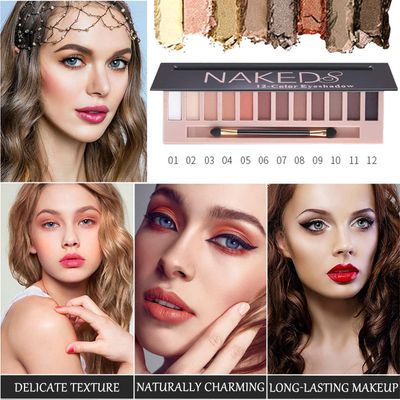 2 Pcs 12 Colors Eye Shadow Palette,Nude Matte Smokey Shimmer Glitter Eyeshadow Palette,Blendable Rich Colors,Waterproof Beauty Makeup Palette Kit with Double-Ended Makeup Brush(AB)