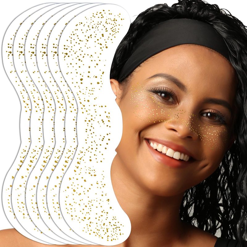 Teenitor 6 PCS Glitter Freckles Face Tattoo, Gold Face Glitter Speckles Patches, Sweatproof Waterproof Fake Freckles Sparkle Freckles