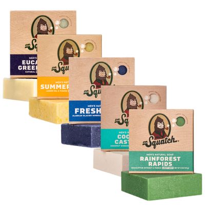 Dr. Squatch All Natural Bar Soap for Men, 5 Bar Variety Pack - Men&#39;s Natural Bar Soap - Rainforest Rapids, Coconut Castaway, Fresh Falls, Summer Citrus, and Eucalyptus Greek Yogurt - Soap Gift