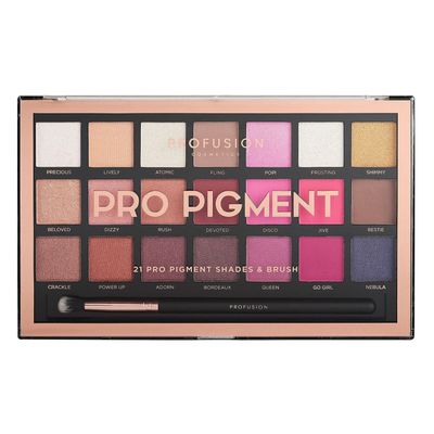 Profusion Cosmetics 21 Shade Eyeshadow Palette Collection &amp; Brush, Pro Pigments