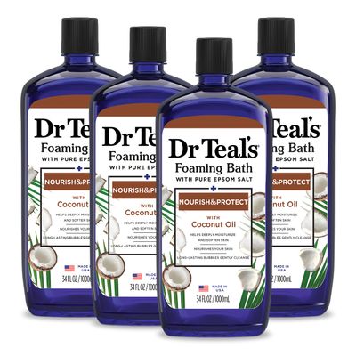 Dr Teal&#39;s Foaming Bath with Pure Epsom Salt, Nourish &amp; Protect with Coconut Oil, 34 fl oz (Pack of 4)