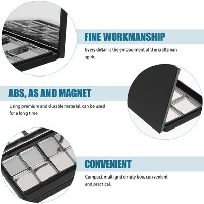 Beaupretty Metal Tray Empty Magnetic Eyeshadow, Matte Black Magnet Empty Box Compact Make Up Pallete with Mirror and 8Pcs Round Metal Pans Makeup Pallet