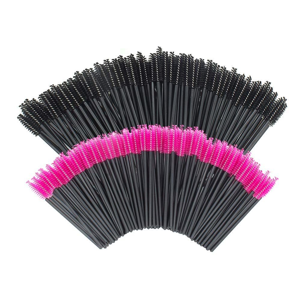 200 PCS Disposable Eyelash brush Mascara Wands Spoolies for Eye Lash Extension, Eyebrow and Makeup (Black&amp;Rose red)