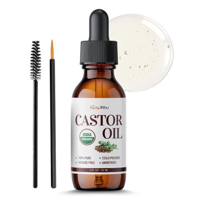 BodyJ4You Organic Castor Oil for Hair Growth Natural Serum for Eyelashes and Eyebrows - Glass Bottle 1 Fl Oz