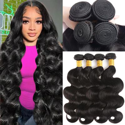 Katspon 12A Human Hair Bundles 20 22 24 26 Inch Body Wave Bundles Human Hair 100% Unprocessed Brazilian Virgin Hair 4 Bundles Deals Human Hair Extensions Quick Weave Bundles Human Hair Natural Black