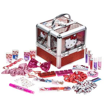 Hello Kitty - Townley Girl Train Case Cosmetic Makeup Set Includes Lip Gloss, Eye Shimmer, Nail Polish, Hair Accessories &amp; More! For Girls, Ages 6 Perfect for Parties &amp; Makeovers