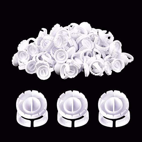 MEKK Glue Rings 100PCS Glue Rings for Eyelash Extension Lash Extension Supplies Disposable Lash Extension Supplies Fanning Blossom Cups for Eyelash Extension(White)