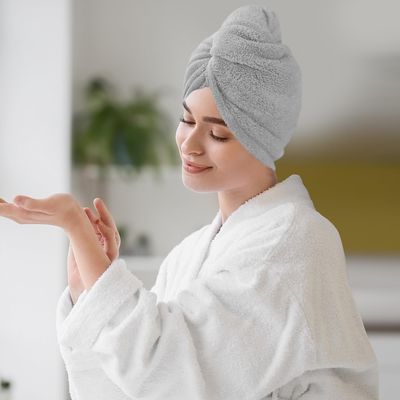AGLIFEFY 2 Pack Microfiber Hair Towel Wrap for Women Super Absorbent Quick Dry Hair Turban for Drying Curly, Long & Thick Hair 10 inch X 26 inch LightgreyLightgrey