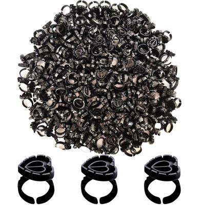 600PCS Glue Rings Lash Rings for Glue, Smart Glue Rings Holder for Eyelash Extensions, Disposable Rings for Lashes, Lovely Shape Lash Fan Blossom Glue Holder Cups for Lash Extension Supplies, Black