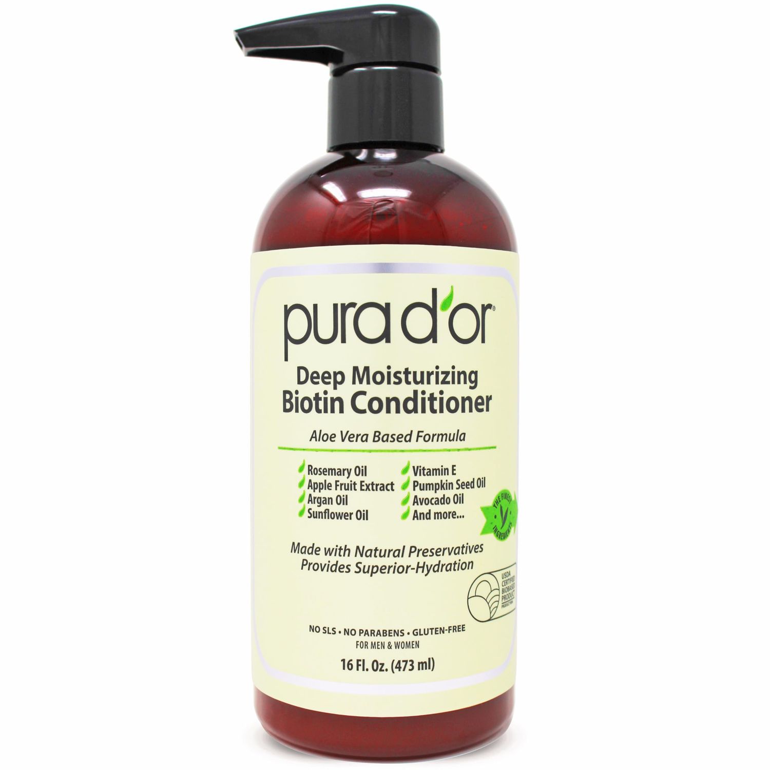 PURA D&#39;OR Deep Moisturizing Biotin Conditioner Thickens, Softens, &amp; Moisturizes Dry, Frizzy, Damaged Hair wArgan Oil, Pumpkin, Rosemary, Honeysuckle, Vitamin E, Men &amp; Women, 16oz