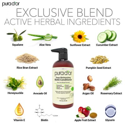 PURA D'OR Deep Moisturizing Biotin Conditioner Thickens, Softens, &amp; Moisturizes Dry, Frizzy, Damaged Hair wArgan Oil, Pumpkin, Rosemary, Honeysuckle, Vitamin E, Men &amp; Women, 16oz