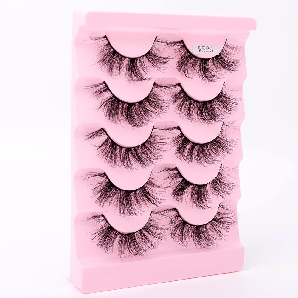 HBZGTLAD NEW 5Pairs Mink Eyelashes 100% Cruelty free Handmade 3D Mink Lashes Full Strip Lashes Soft False Eyelashes Makeup Lashes (W526)