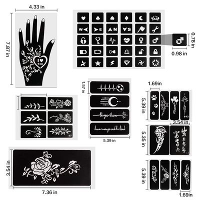 Qullue henna tattoo stencils kit henna kit Self-adhesive hand mold, flowers and other motifs are suitable for women, girls and teenagersDIY Body Art Stencils. (henna tattoo stencils kit II)