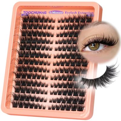 TOOCHUANG Fluffy Lash Clusters Wet Look Eyelashes Clusters 182pcs Left&amp;Right Cluster Eyelash Extensions Thick D Curl Individual Lashes Clusters 9-20mm DIY Fairy Lash Extension at Home