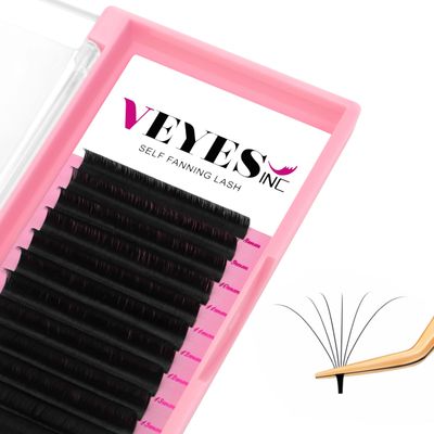 VEYES INC Easy Fan Volume Lash Extensions 03 05 07 JBLCCCDDD Curl 8-25mm Mixed &amp; Single Length Tray, Matte Black Self Fanning Eyelashes, Professional Supplies for Lash Techs (0.05 D 8-16mm)