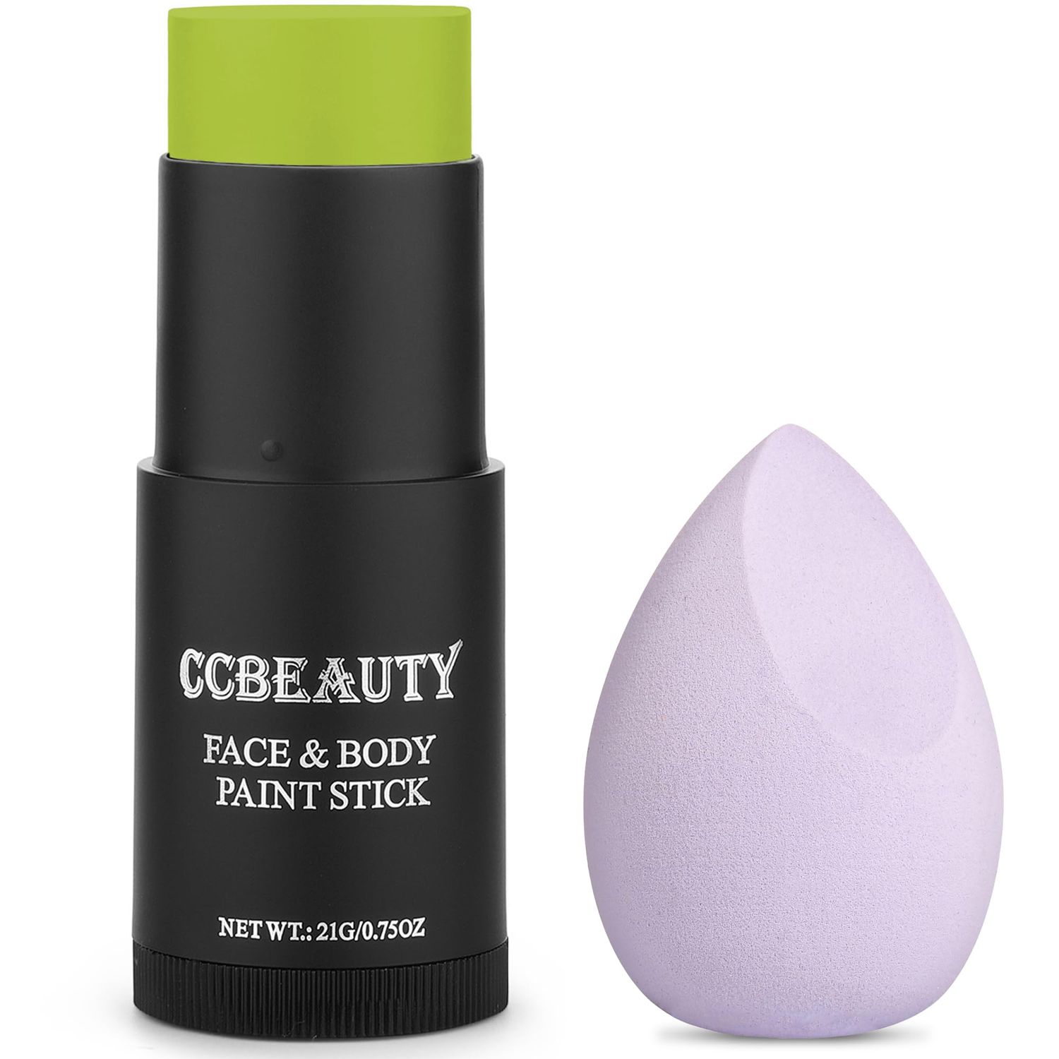 CCbeauty Ogre Green Face Paint Stick,Face Painting Kit,Professional Body Paint,Non Toxic SFX Makeup For Shrek Disgust Goblin Halloween Costume Cosplay,Full Coverage Painting Foundation  Makeup Sponge