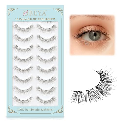 Obeyalash False Eyelashes Wispy Natural Individual Lashes 10 Pairs Mixed Lengths False Lashes Soft Lightweight Lashes DIY at Home (38#)