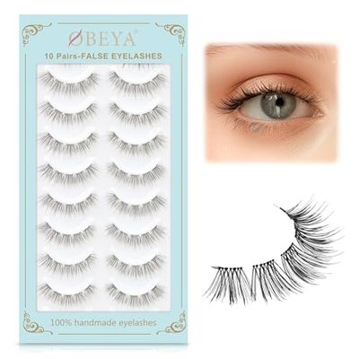 Obeyalash False Eyelashes Wispy Natural Individual Lashes 10 Pairs Mixed Lengths False Lashes Soft Lightweight Lashes DIY at Home (38#)