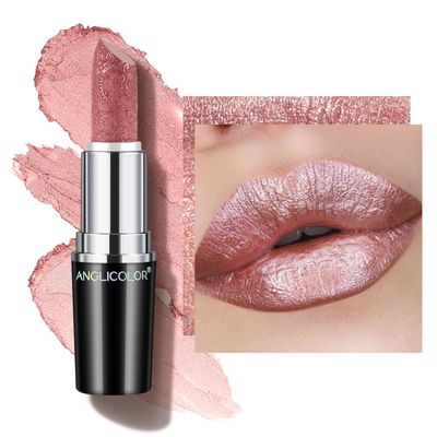 Anglicolor Glitter Lipstick High Impact Lipcolor,Nude Lipstick Moisturizing Creamy Formula,Metallic Lipstick For Women For Vegan &amp; Cruelty-Free,Full-Coverage Lip Color