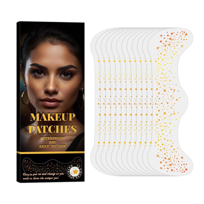 12 PCS Face Glitter Makeup Speckles, Glitter Freckles Face Tattoo, Glow Up Makeup Patches - Face Makeup Glitter Speckles Patches, Star Freckles Cute Glitter Makeup Accessories for Women Girls, Gold