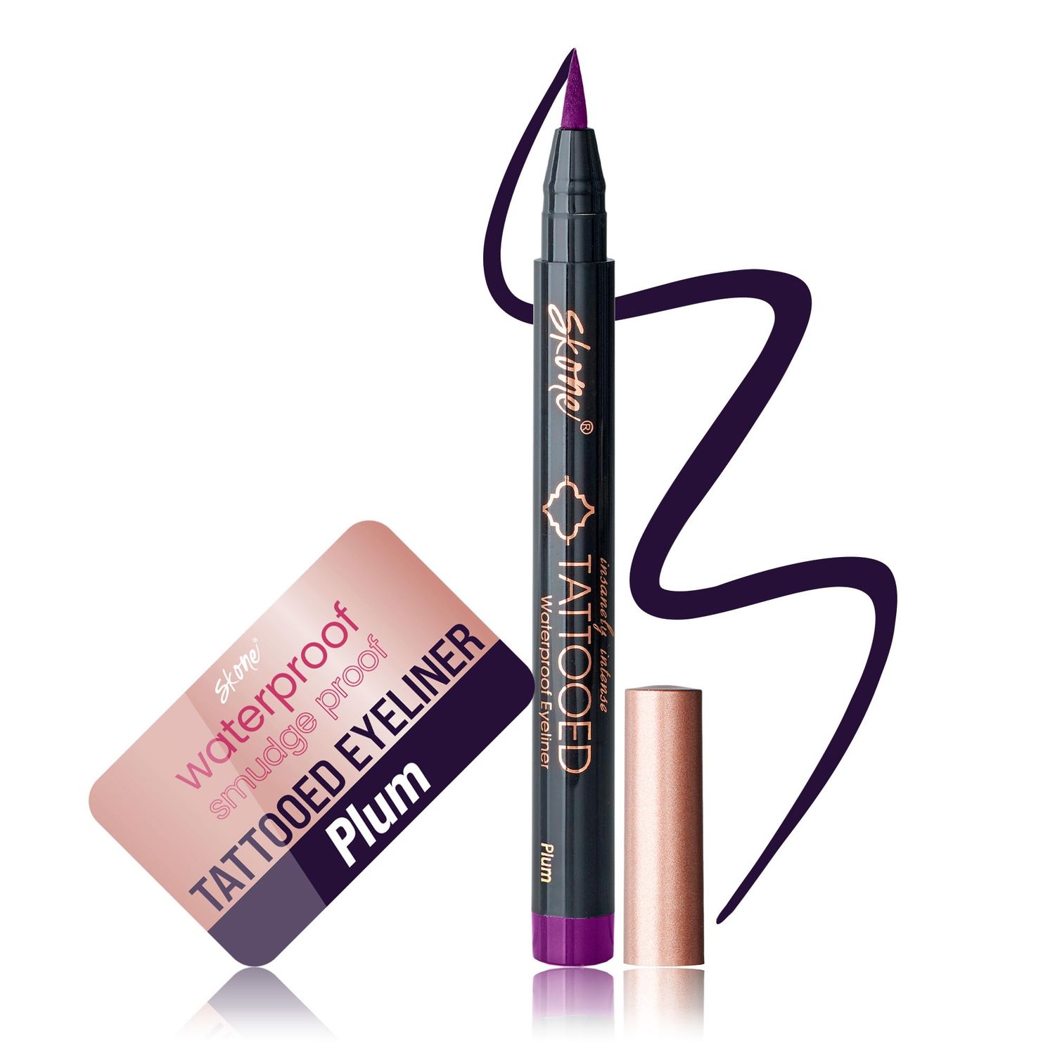 Skone Waterproof Liquid Eyeliner - Long Lasting &amp; Smudge Proof - Insanely Intense Tattooed Eyeliner Pen with Felt Tip Applicator - Plum Black (0.07oz)
