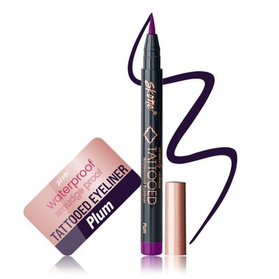 Skone Waterproof Liquid Eyeliner - Long Lasting &amp; Smudge Proof - Insanely Intense Tattooed Eyeliner Pen with Felt Tip Applicator - Plum Black (0.07oz)