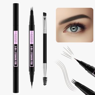 LAVONE Eyebrow Pencil, 2-In-1 Waterproof Eyebrow Pen, with 3 Tip Microblading Eyebrow Pen and Ultra-Precise Brow Pencil, Dual-ended Eyebrow Brush, for Eyebrow Makeup - Black Brown
