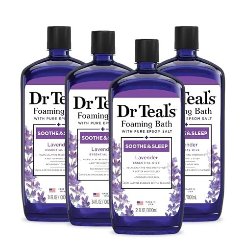 Dr Teal&#39;s Foaming Bath with Pure Epsom Salt, Soothe &amp; Sleep with Lavender, 34 fl oz (Pack of 4) (Packaging May Vary)