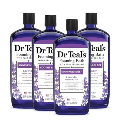 Dr Teal&#39;s Foaming Bath with Pure Epsom Salt, Soothe &amp; Sleep with Lavender, 34 fl oz (Pack of 4) (Packaging May Vary)
