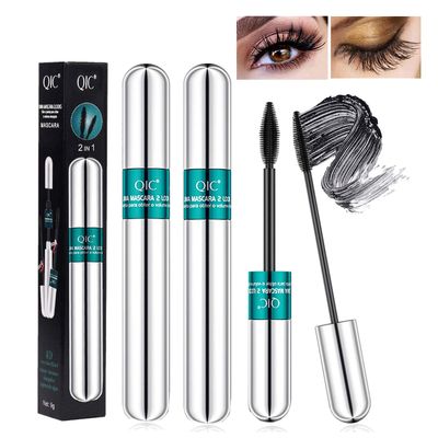 2 Pack Lash Cosmetics Mascara 5x Longer Lash Mascara, 2 in 1 Black Mascara Waterproof Mascara Volume and Length Eye Cosmetics Long-Lasting Natural Liquid Eyelash Mascara Black Makeup