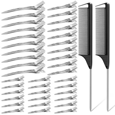 70Pcs Metal Hair Styling Clips, MORGLES 3 Sizes No Crease Hair Clips with 2pcs Parting Comb for Braids, Sliver Alligator Clips for Hair Rollers Coloring and Styling.