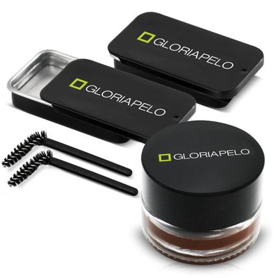 GLORIAPELO Eyebrow Gel and Brow Soap - Set of 2 Soap Eyebrow Kit with Spoolie and Eyebrow Pomade Dark Brown or Chocolate - Long-Lasting, Waterproof Vegan Formula - Natural Eyebrow Effect