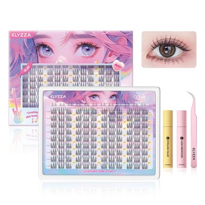 ELYZZA Idol Lash Extension Kit 10-12mm Cluster Lashes C Curl Natural Look Eyelash Clusters With Bottom Lashes Faux Lash Clusters Extensions With Tweezers &amp; Glue For DIY Individual Lashes at Home