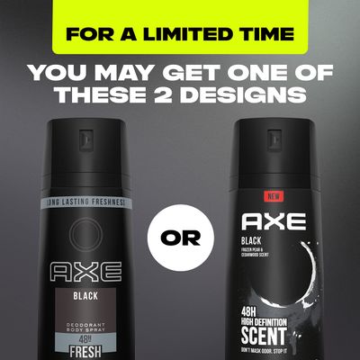 AXE Black Mens Body Spray Deodorant 48hr Odor Protection Frozen Pear &amp; Cedarwood Aluminum Free Deodorant Body Spray, 4 Ounce (Pack of 4)