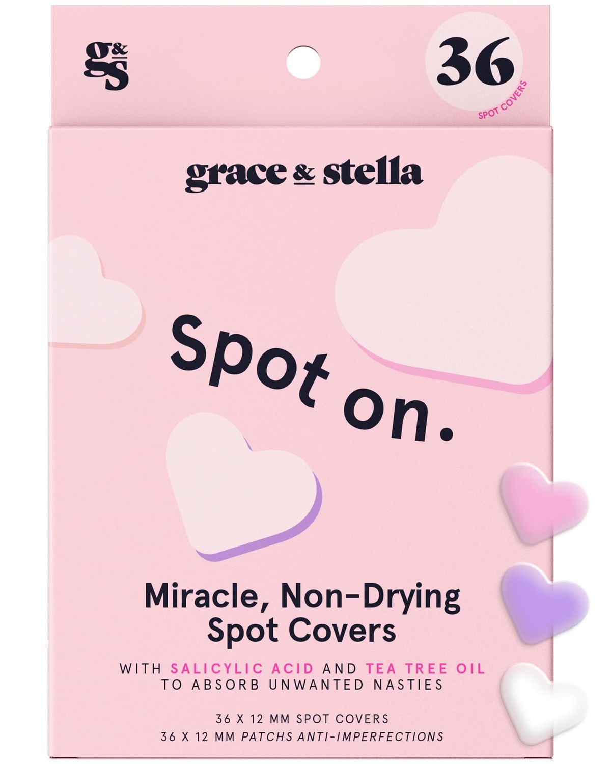 grace &amp; stella Award Winning Pimple Patches For Face (Heart, 36 Count) - Hydrocolloid Acne Patches for Face - Dermatologist Tested, Vegan, Cruelty-Free Zit Patches for Face, Blemish Patches